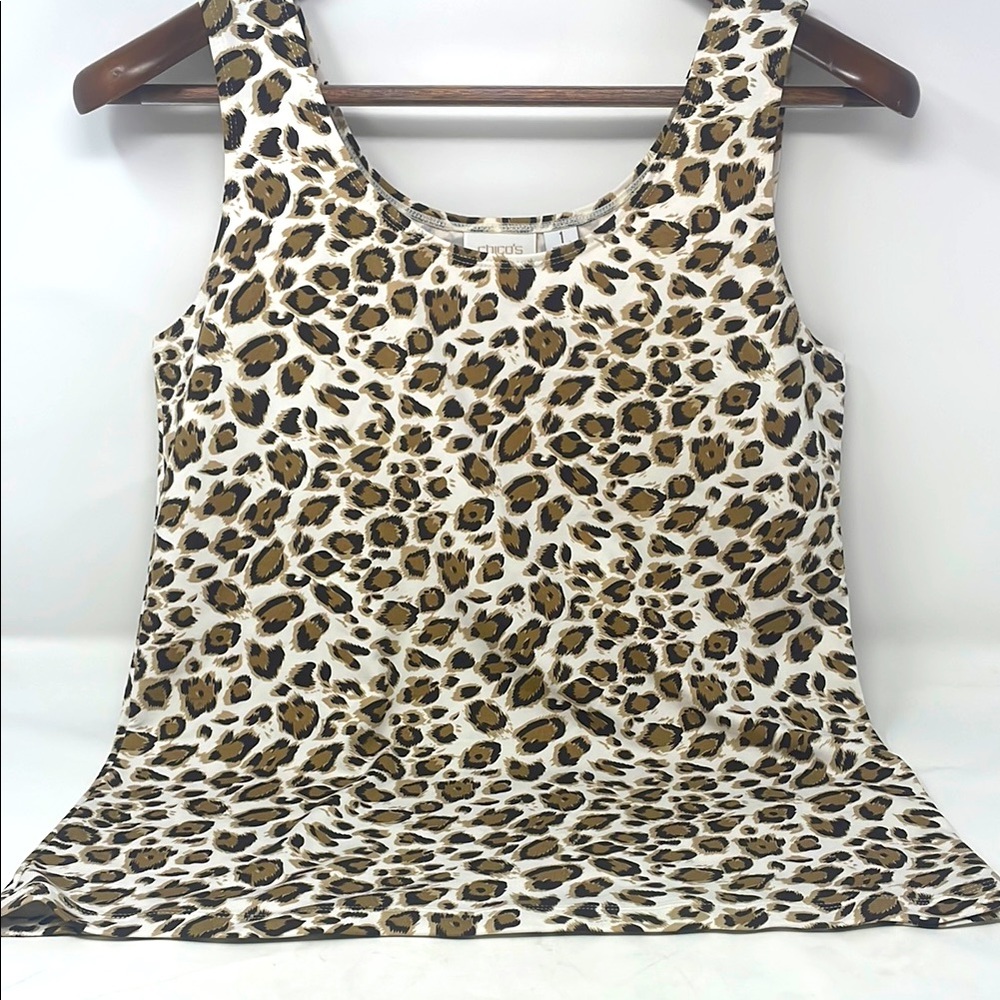 Chico's Brown Black Cream Leopard Print Fitted Sleeveless Tank Top Size Medium